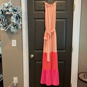 Floor length Cece color block halter dress